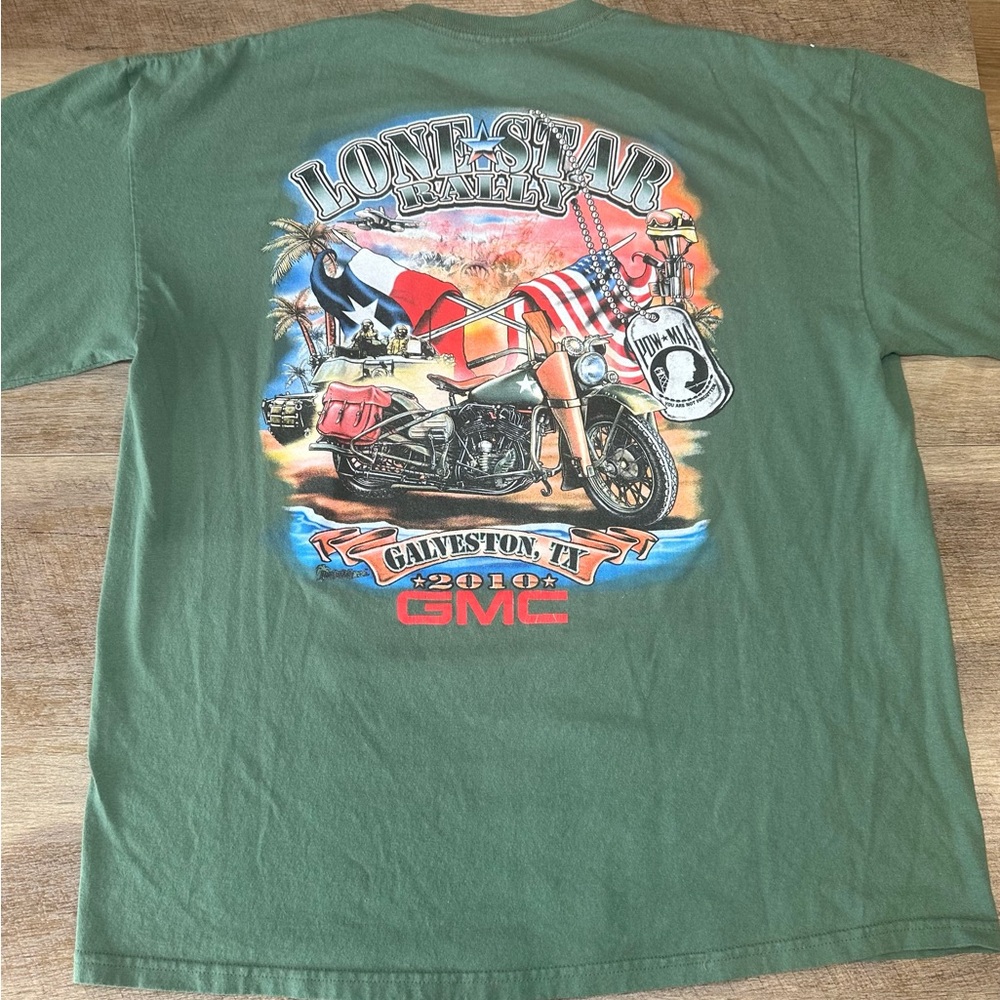 Mens XL GMC Army Green Short Sleeve Lone‎ Star Rally Galveston 2010